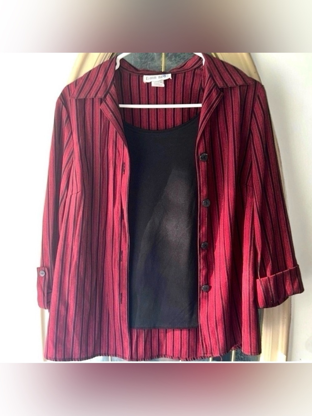Dina Ariel 2 Piece Blouse Tank Set Large Burgundy and Black Women’s Large - Picture 2 of 10